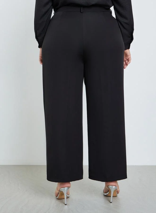 Styli Plus Size Women Black Wide Leg Trousers